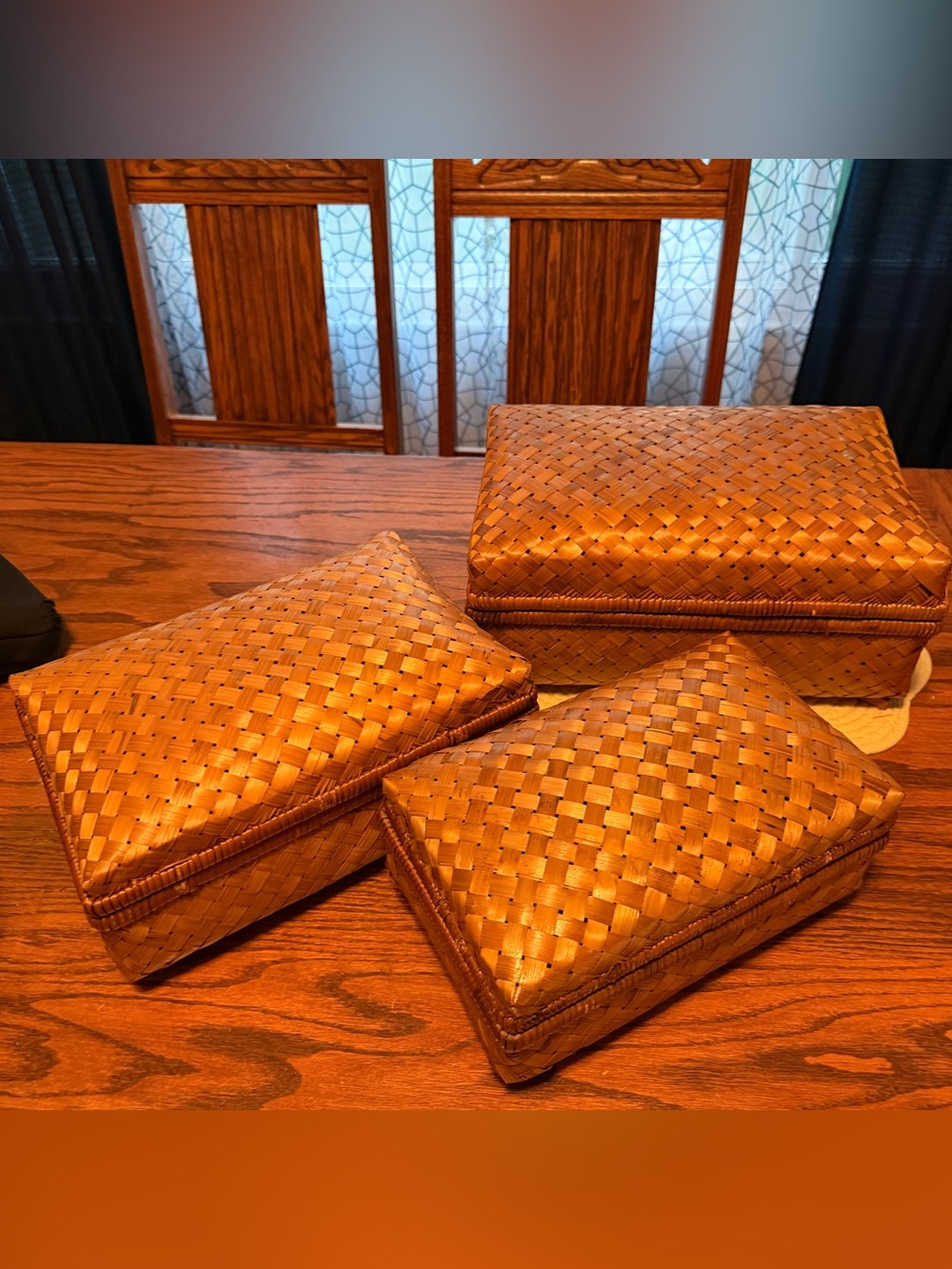 Handwoven vintage Brown Storage baskets - Set of 3